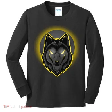 Cool Ghost Wolf Glowing Moon Kids Long Sleeve Shirt