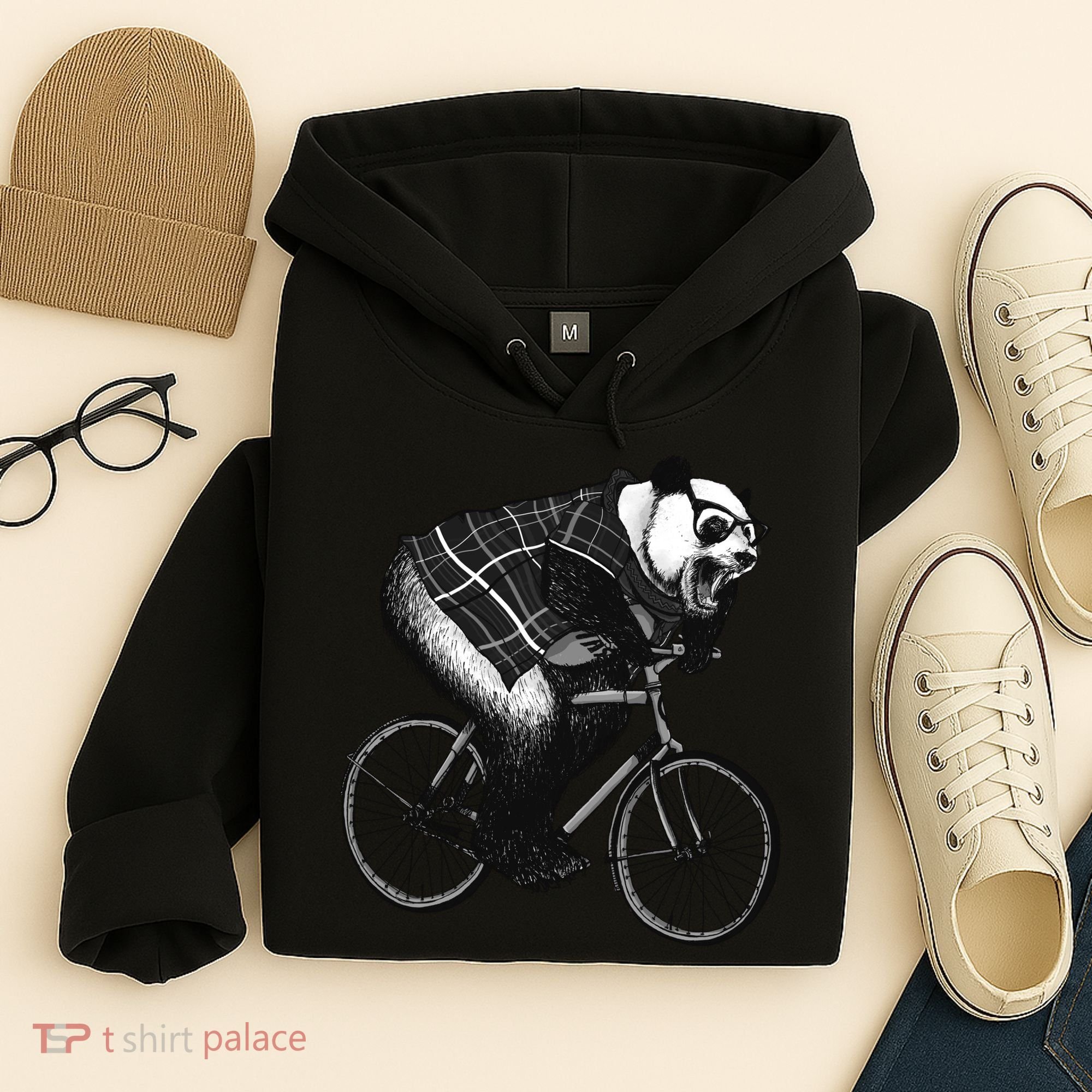 Cool Grey Style Hipster Panda Hoodie