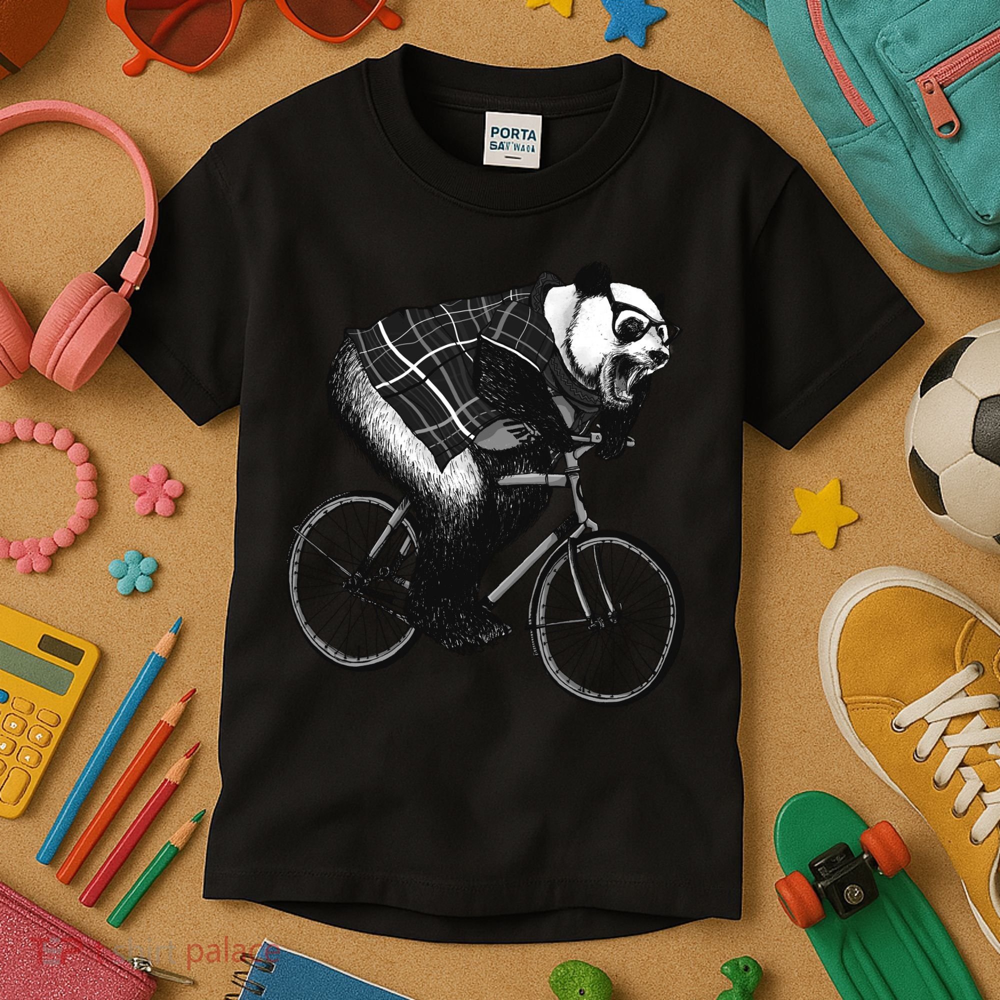 Cool Grey Style Hipster Panda Kids T-Shirt