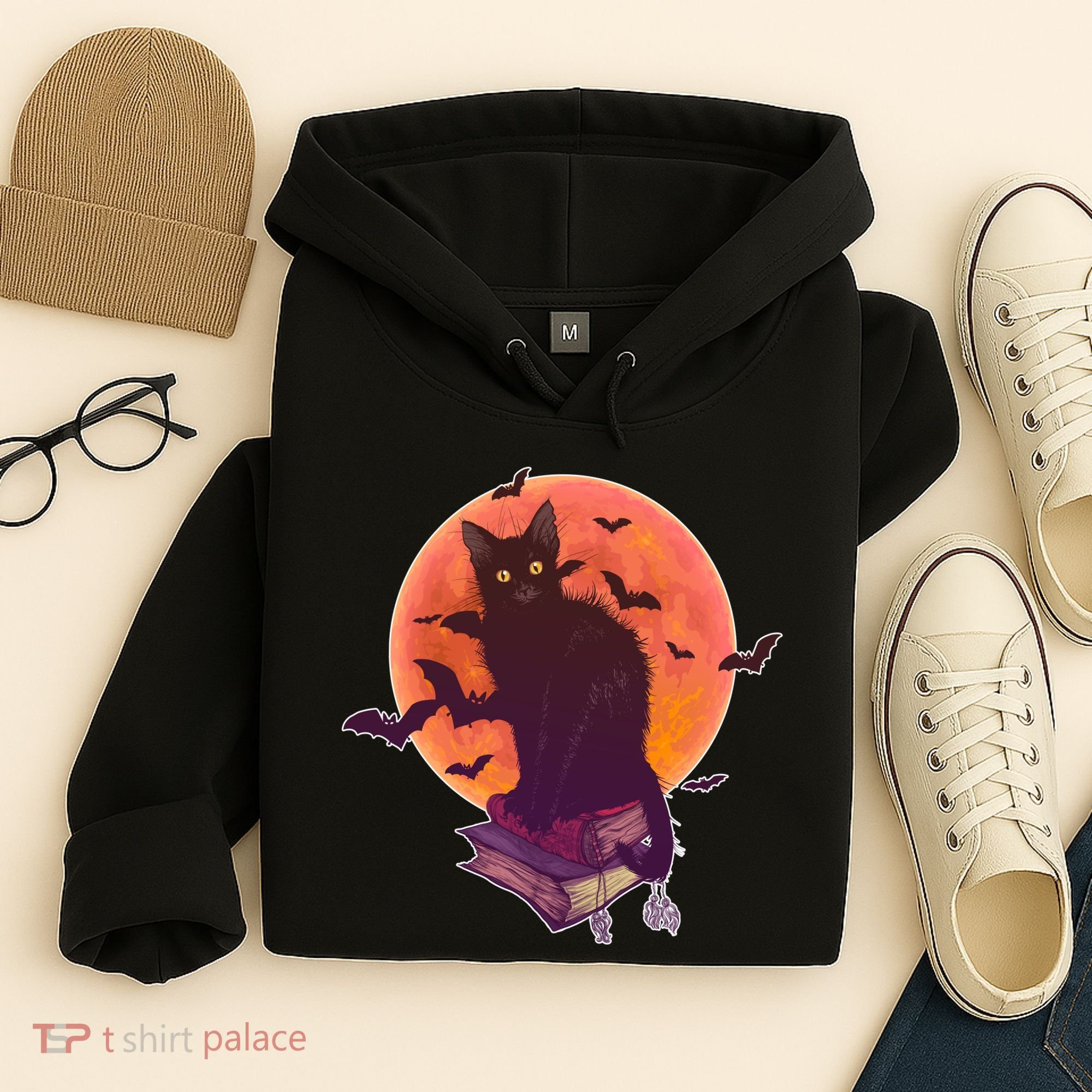 Cool Halloween Black Cat Moon Hoodie