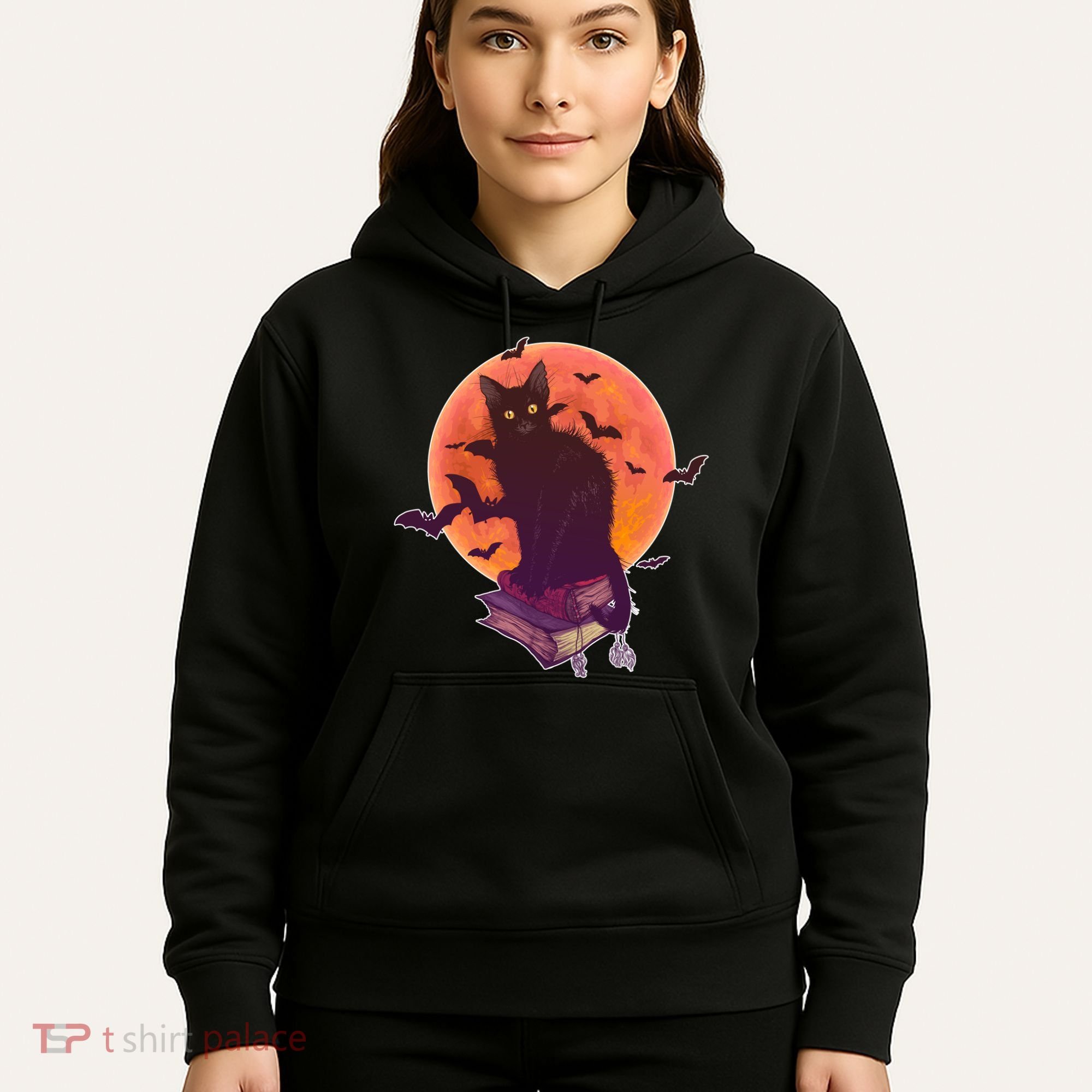 Cool Halloween Black Cat Moon Hoodie