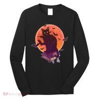 Cool Halloween Black Cat Moon Long Sleeve Shirt thumb 0
