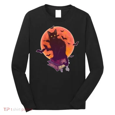 Cool Halloween Black Cat Moon Long Sleeve Shirt