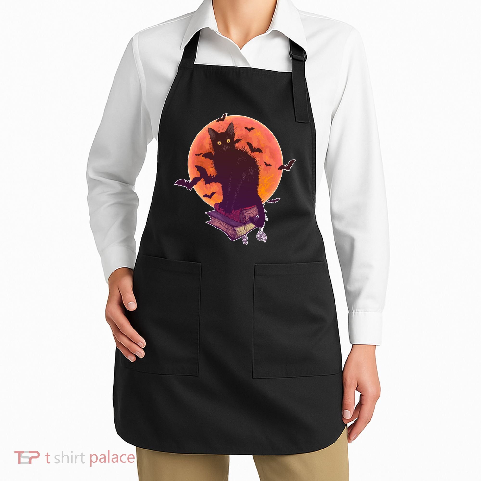 Cool Halloween Black Cat Moon Apron