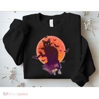 Cool Halloween Black Cat Moon Sweatshirt thumb 2