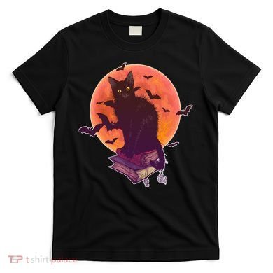 Cool Halloween Black Cat Moon T-Shirt