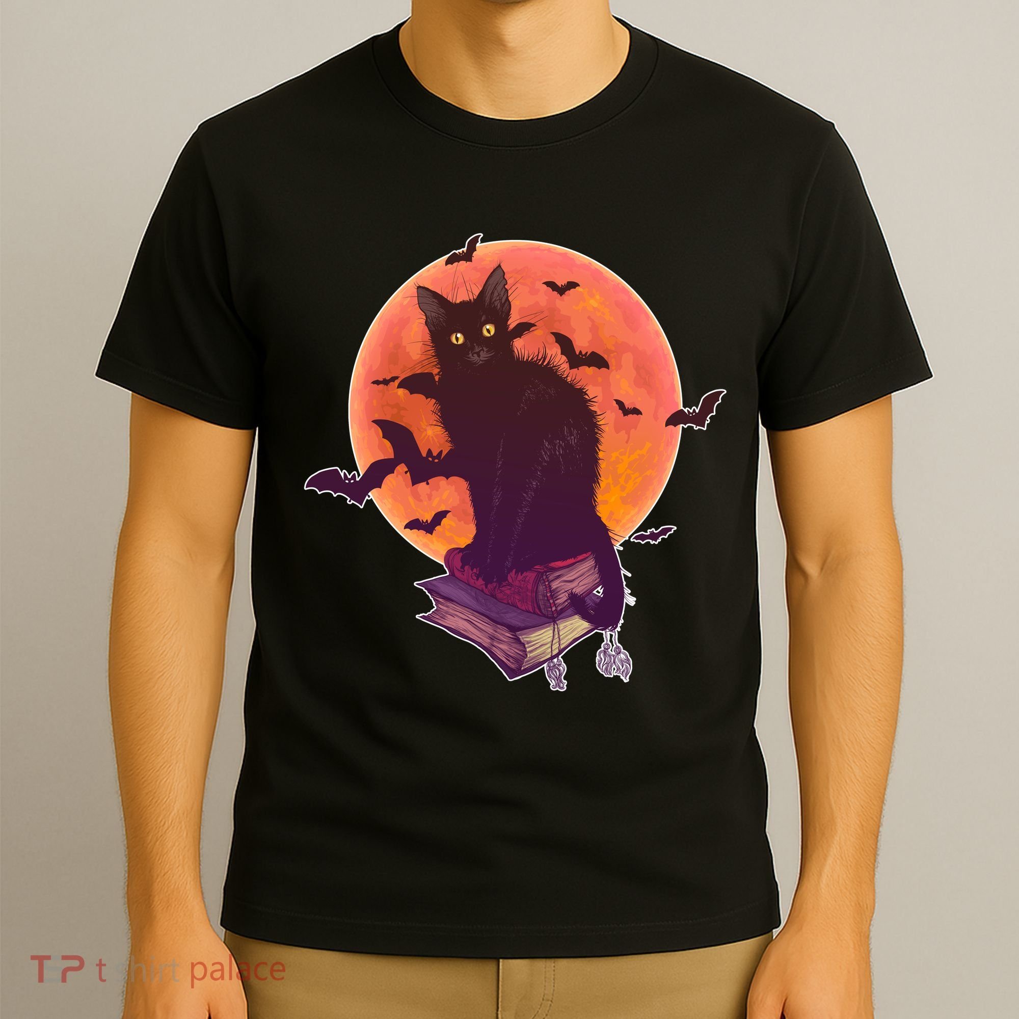 Cool Halloween Black Cat Moon T-Shirt
