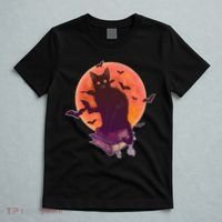 Cool Halloween Black Cat Moon T-Shirt thumb 5