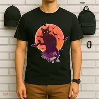 Cool Halloween Black Cat Moon T-Shirt thumb 6