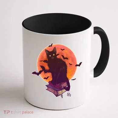 Cool Halloween Black Cat Moon Coffee Mug back