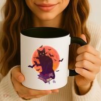 Cool Halloween Black Cat Moon Coffee Mug thumb 3