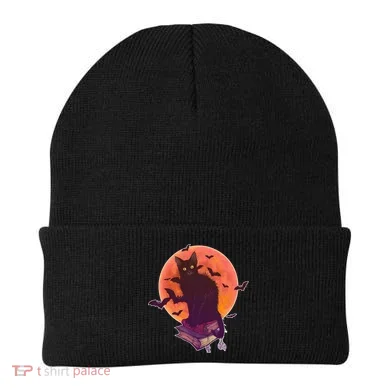 Cool Halloween Black Cat Moon Beanie