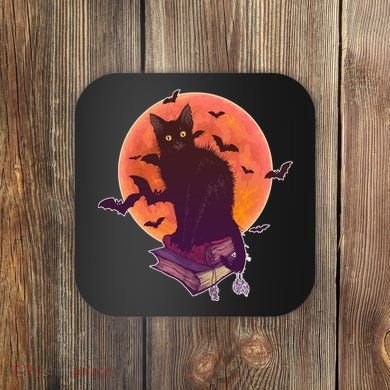 Cool Halloween Black Cat Moon Coaster