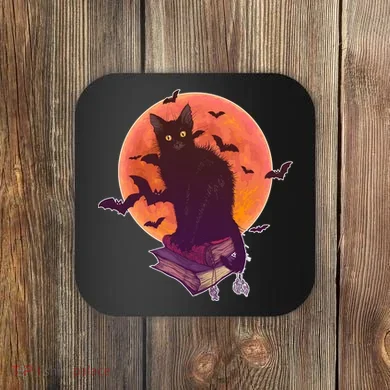 Cool Halloween Black Cat Moon Coaster