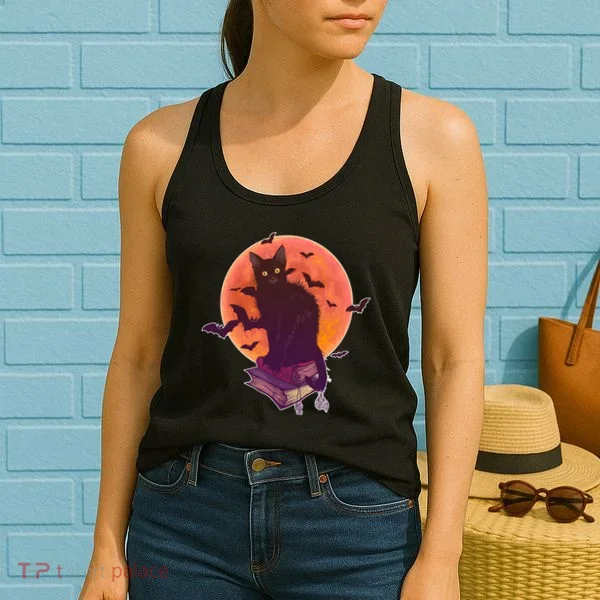 Cool Halloween Black Cat Moon Women's Tank Top