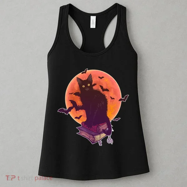 Cool Halloween Black Cat Moon Women's Tank Top