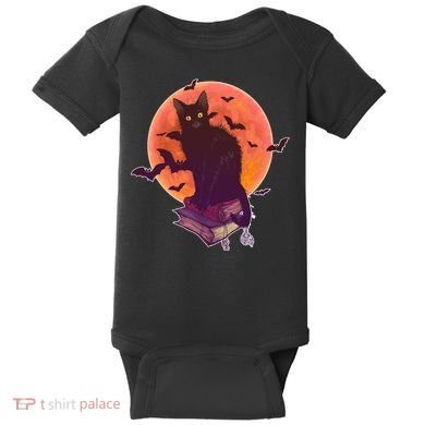 Cool Halloween Black Cat Moon Baby Bodysuit