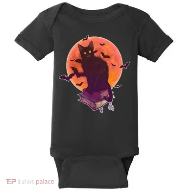 Cool Halloween Black Cat Moon Baby Bodysuit