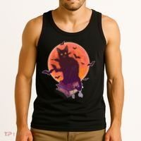 Cool Halloween Black Cat Moon Tank Top thumb 3