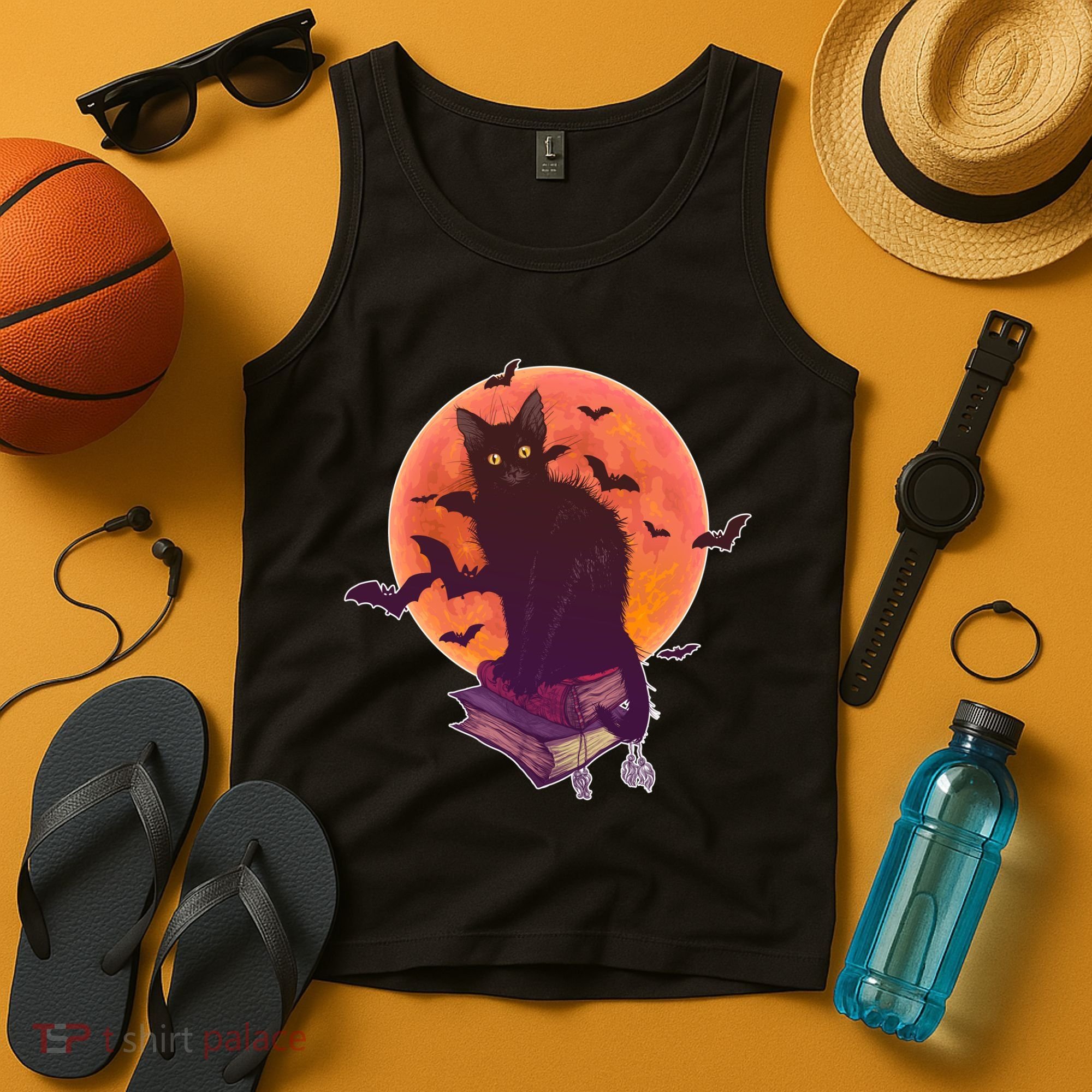 Cool Halloween Black Cat Moon Tank Top