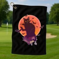 Cool Halloween Black Cat Moon Golf Towel thumb 1