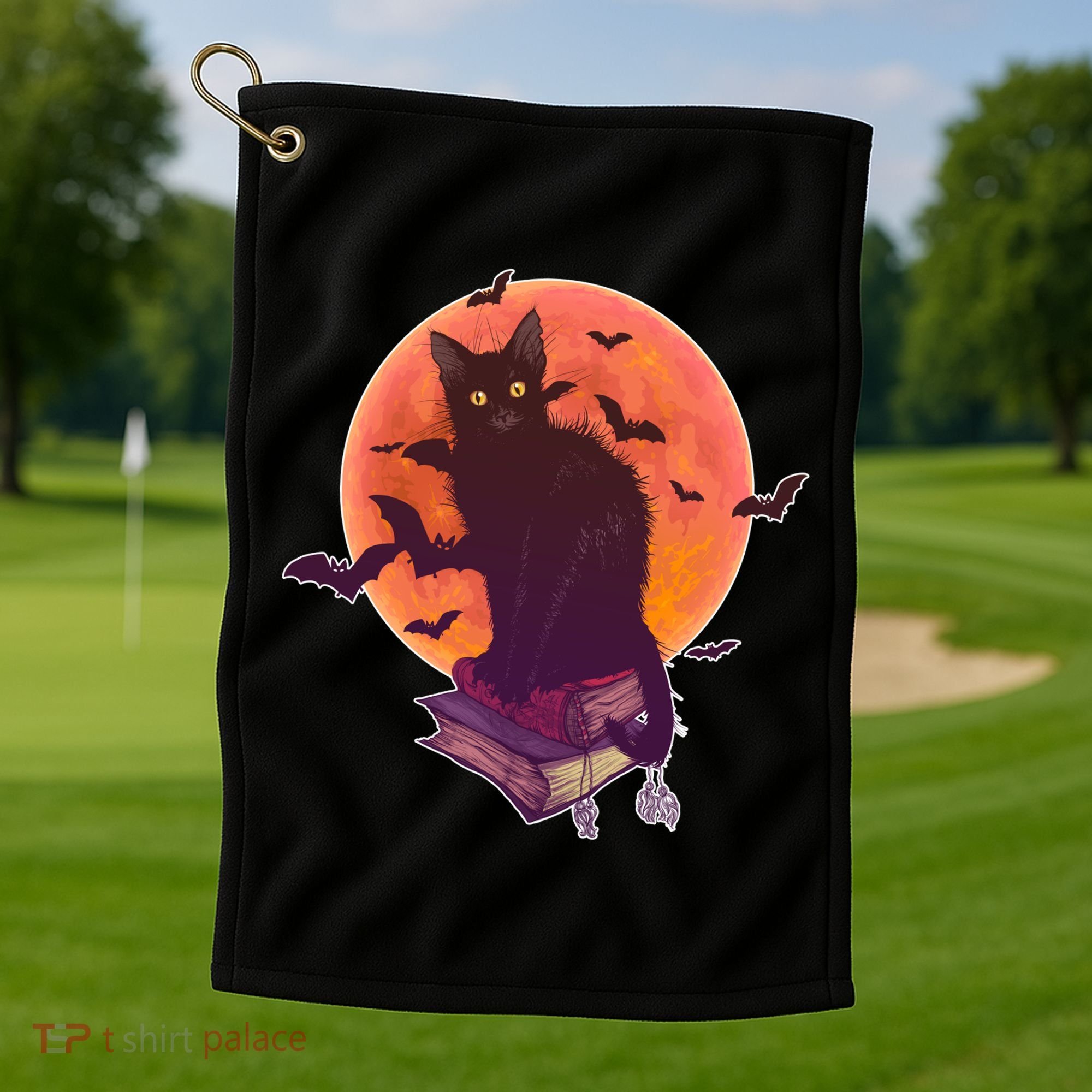 Cool Halloween Black Cat Moon Golf Towel