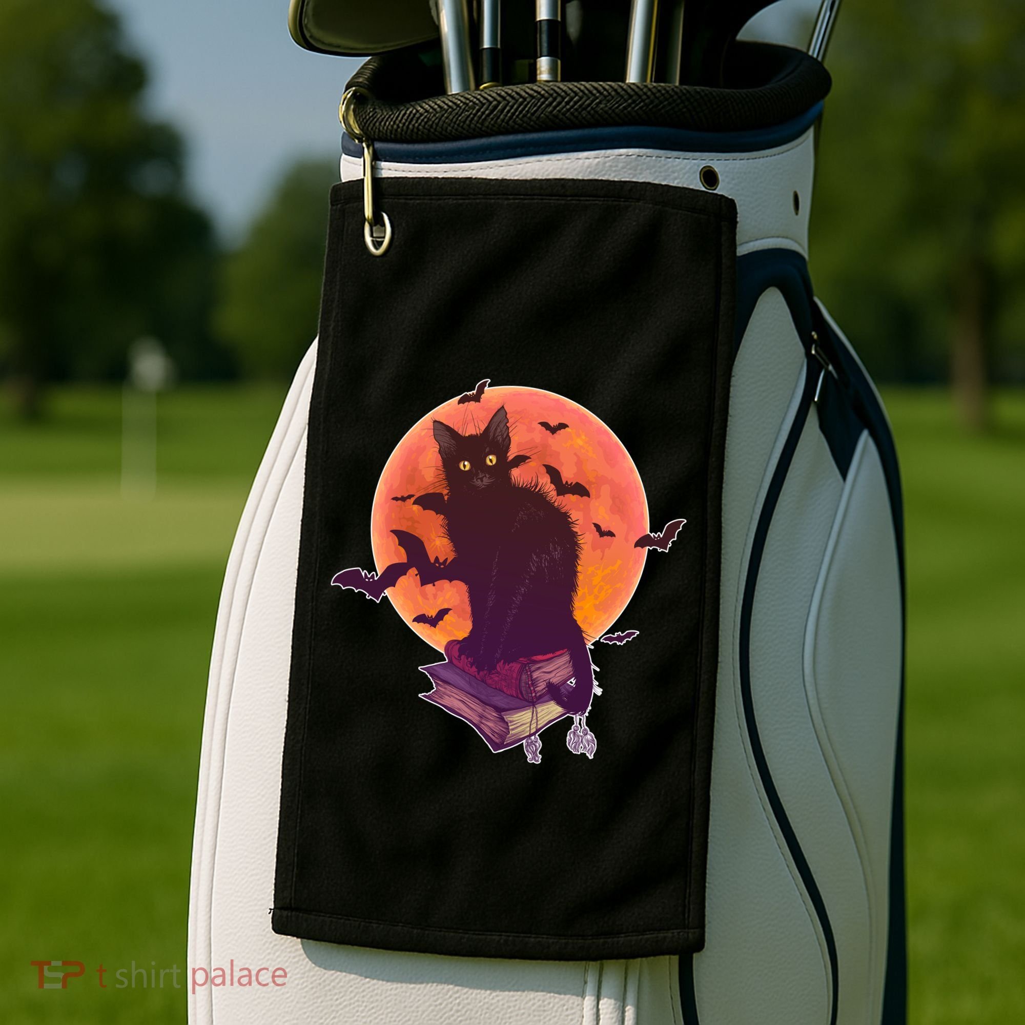 Cool Halloween Black Cat Moon Golf Towel