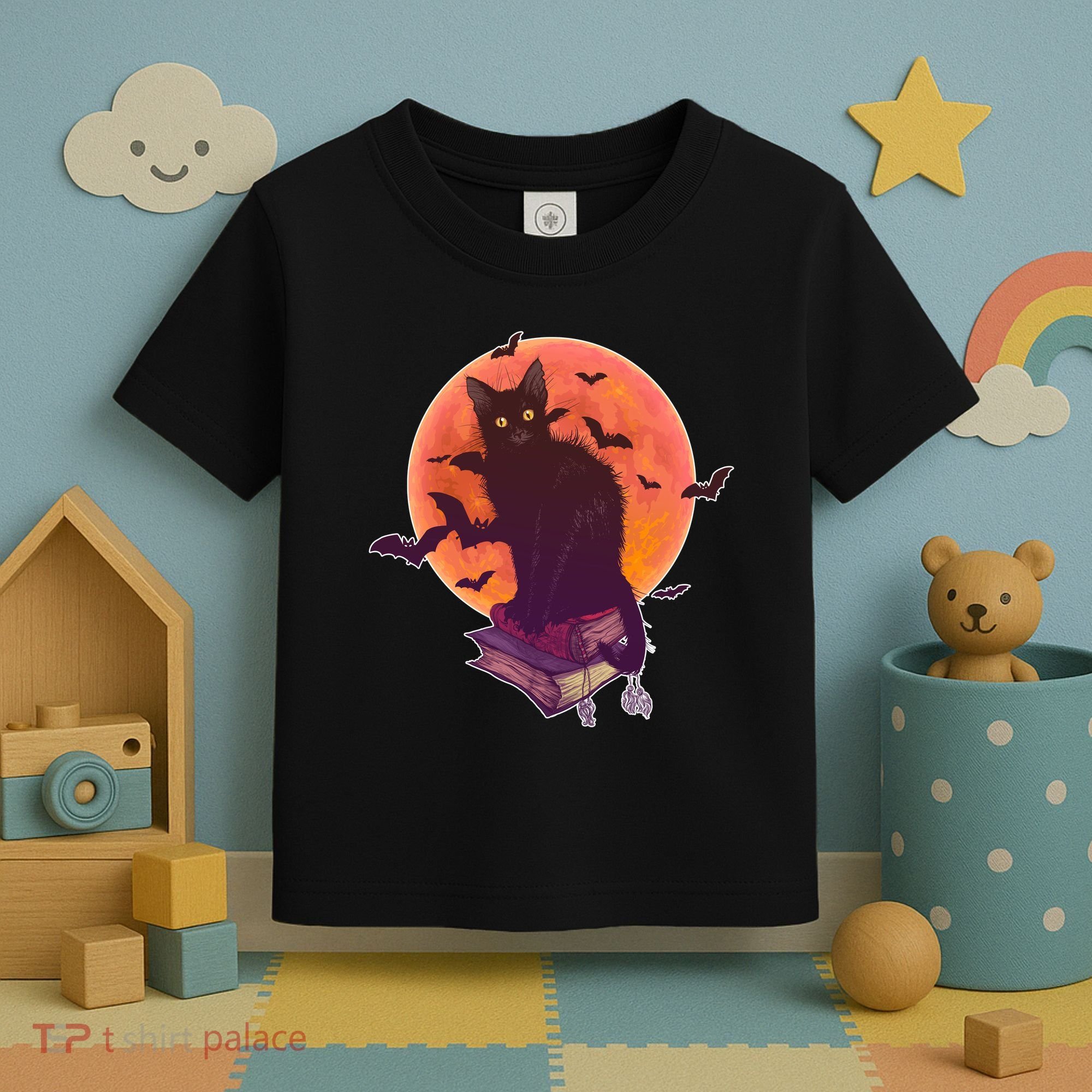 Cool Halloween Black Cat Moon Toddler T-Shirt