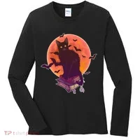 Cool Halloween Black Cat Moon Women's Long Sleeve Shirt thumb 0