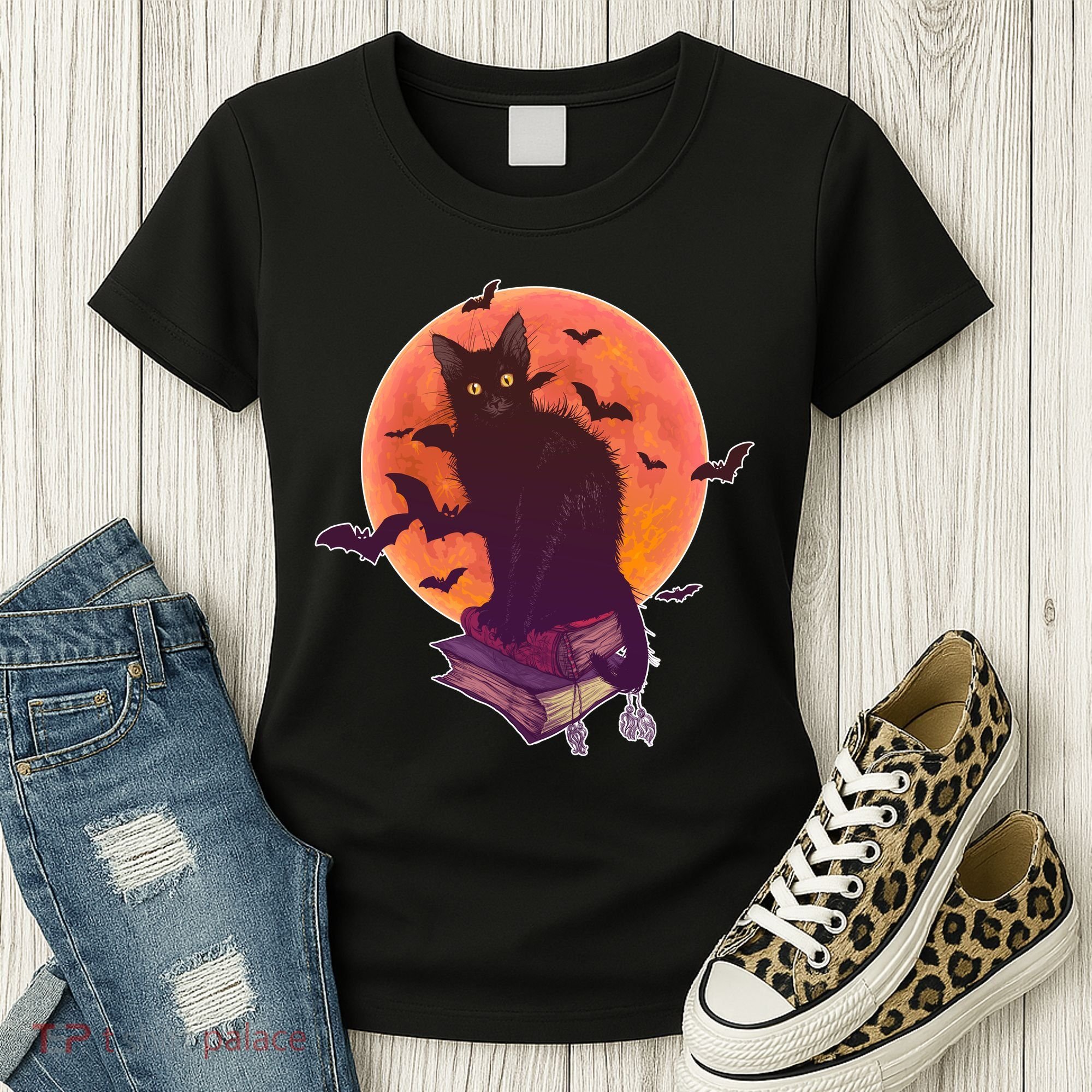 Cool Halloween Black Cat Moon Women's T-Shirt