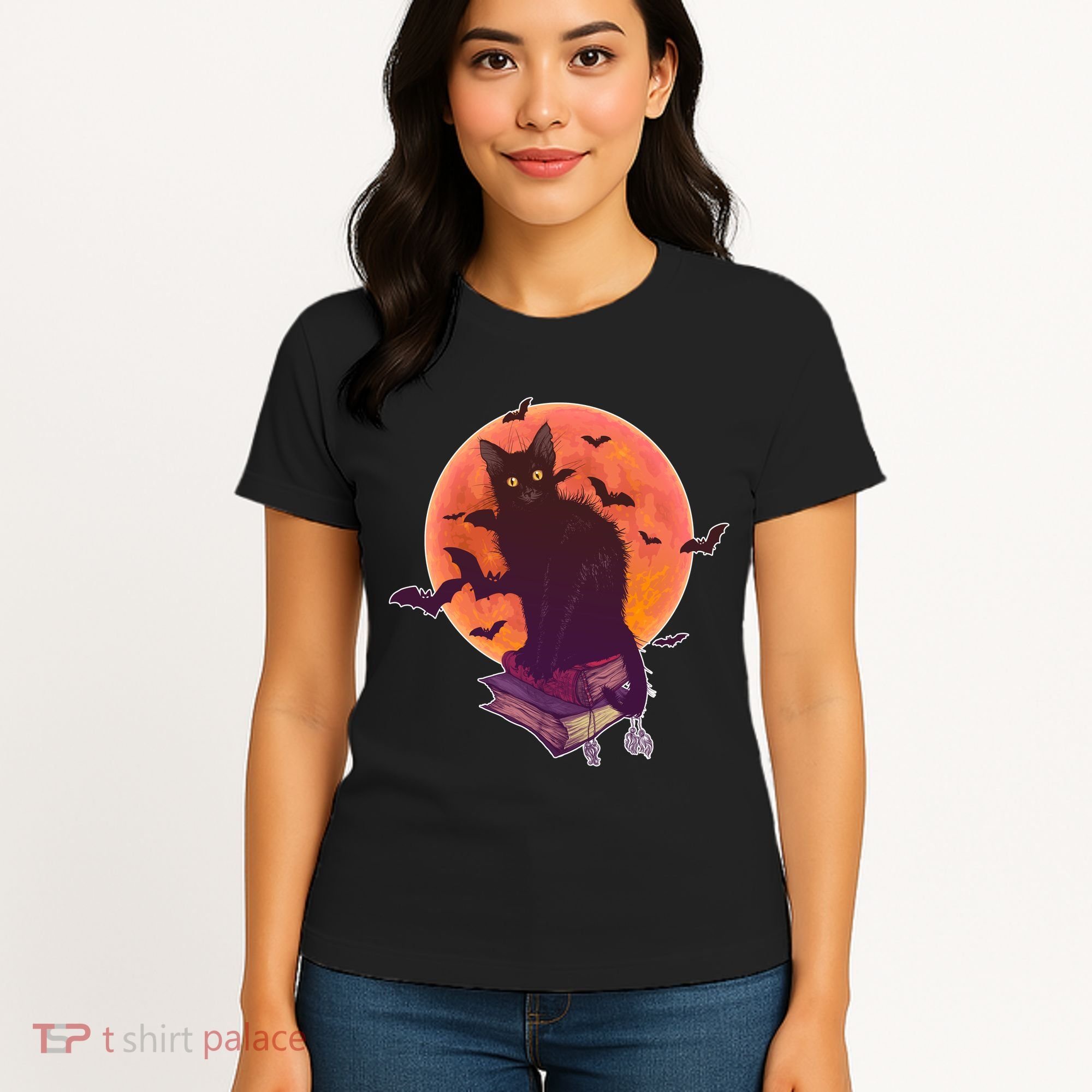 Cool Halloween Black Cat Moon Women's T-Shirt