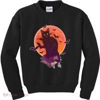 Cool Halloween Black Cat Moon Kids Sweatshirt thumb 0
