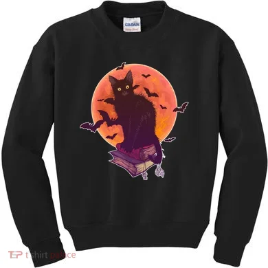 Cool Halloween Black Cat Moon Kids Sweatshirt