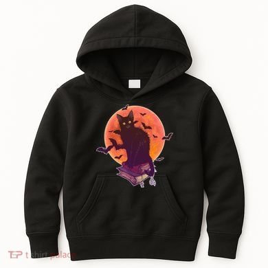 Cool Halloween Black Cat Moon Kids Hoodie