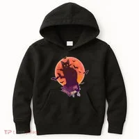 Cool Halloween Black Cat Moon Kids Hoodie thumb 0