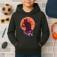 Cool Halloween Black Cat Moon Kids Hoodie thumb 2