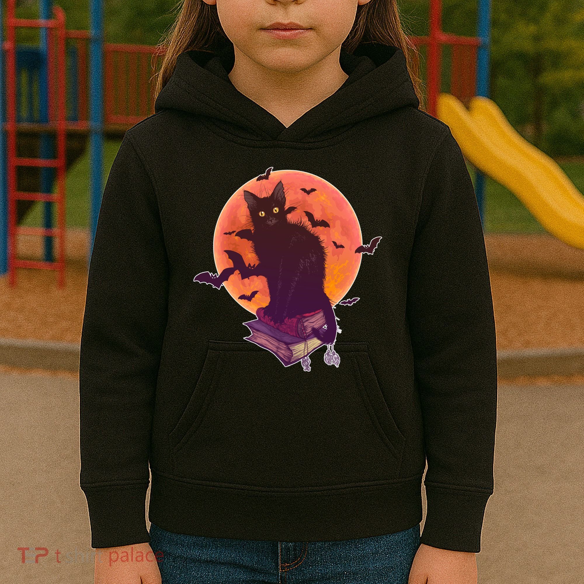 Cool Halloween Black Cat Moon Kids Hoodie