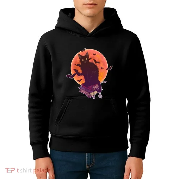 Cool Halloween Black Cat Moon Kids Hoodie