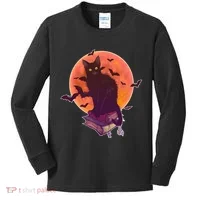 Cool Halloween Black Cat Moon Kids Long Sleeve Shirt thumb 0