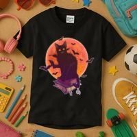 Cool Halloween Black Cat Moon Kids T-Shirt thumb 3