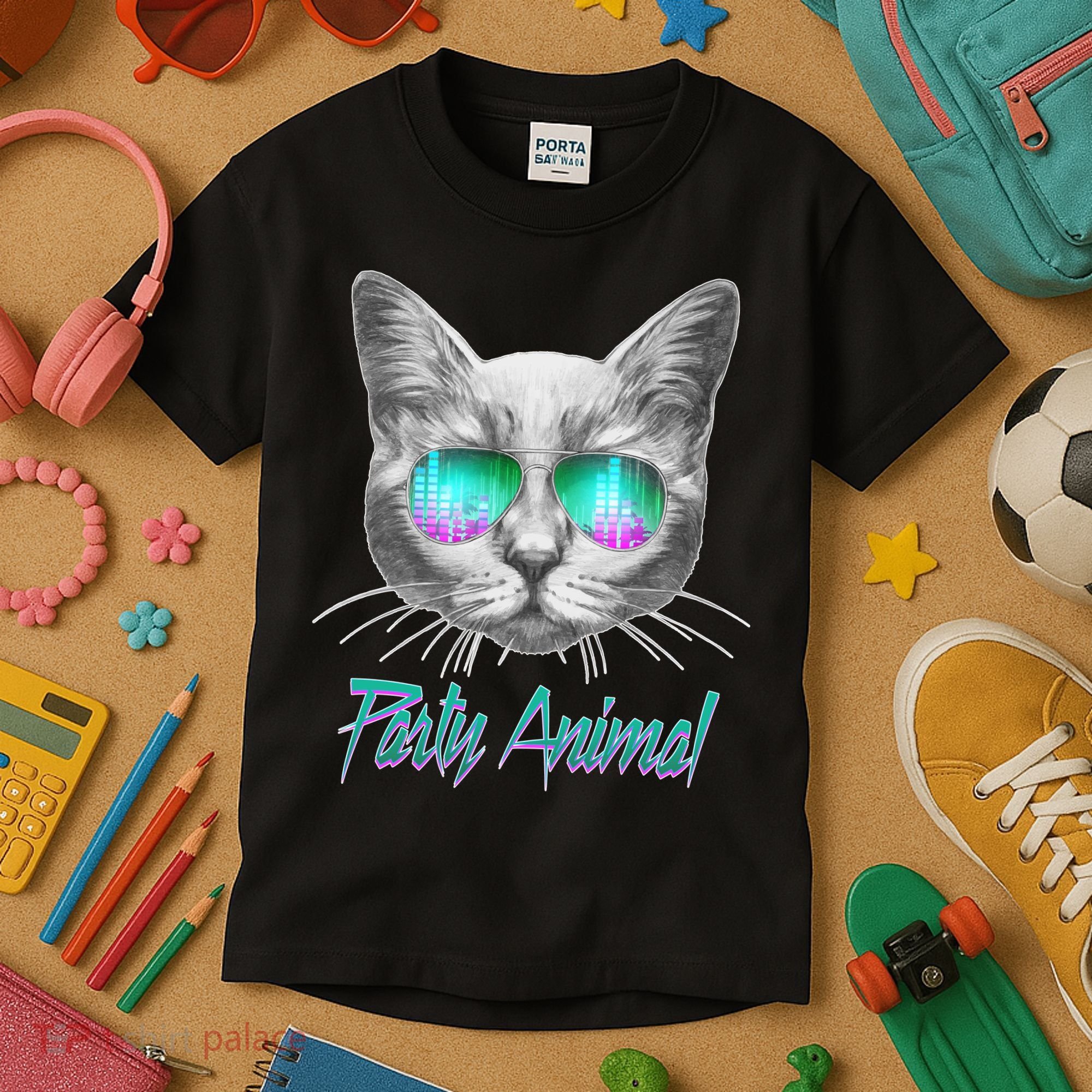 Cool Party Animal Cat Kids T-Shirt