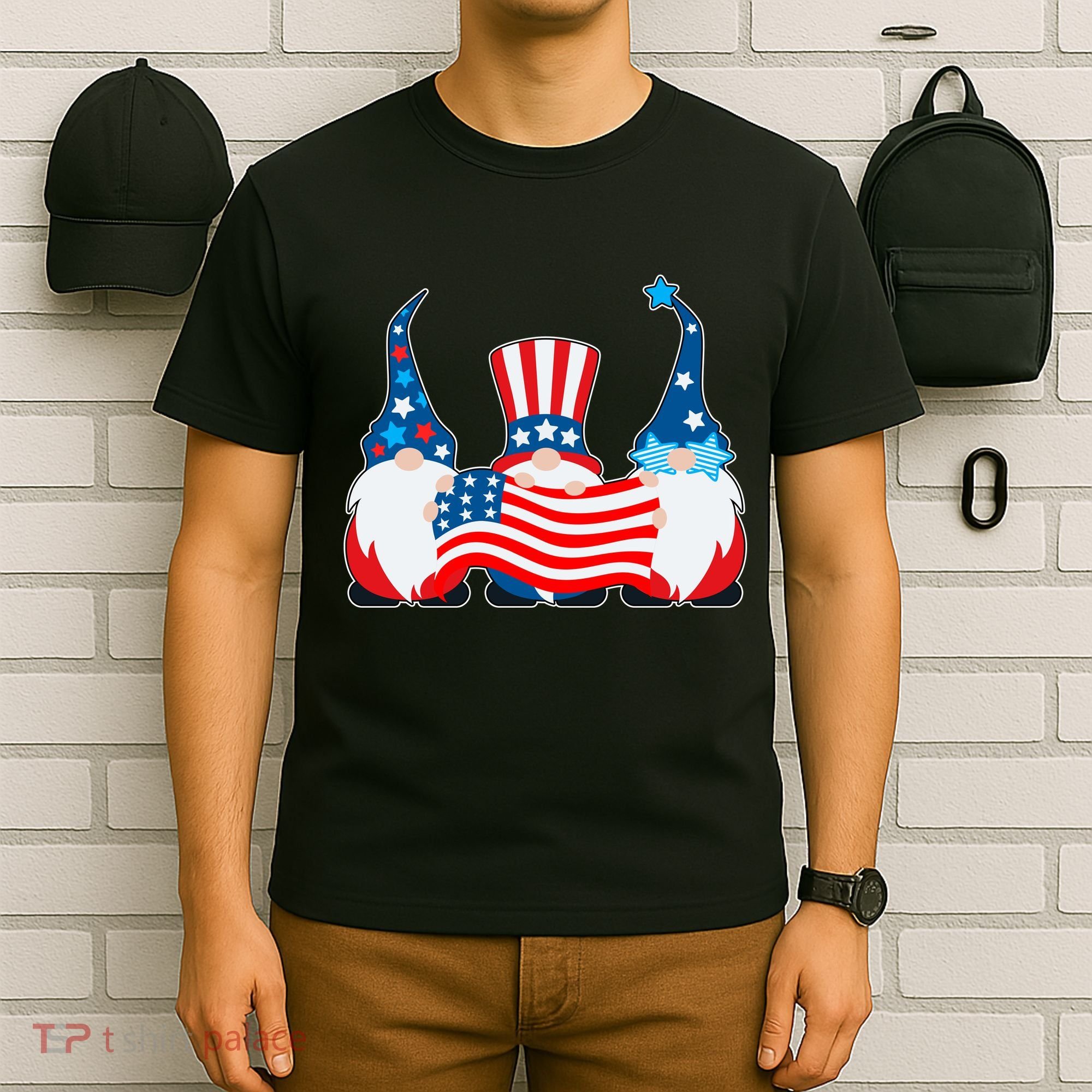 Cool Patriotic USA American Gnomes T-Shirt