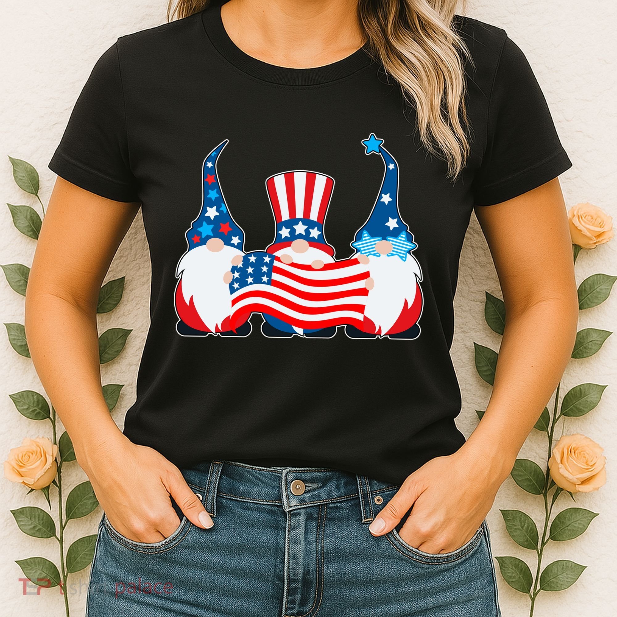 Cool Patriotic USA American Gnomes Women's T-Shirt