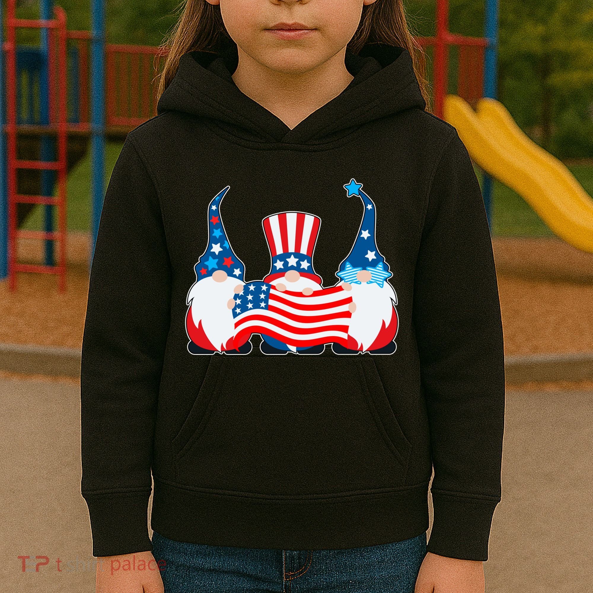 Cool Patriotic USA American Gnomes Kids Hoodie