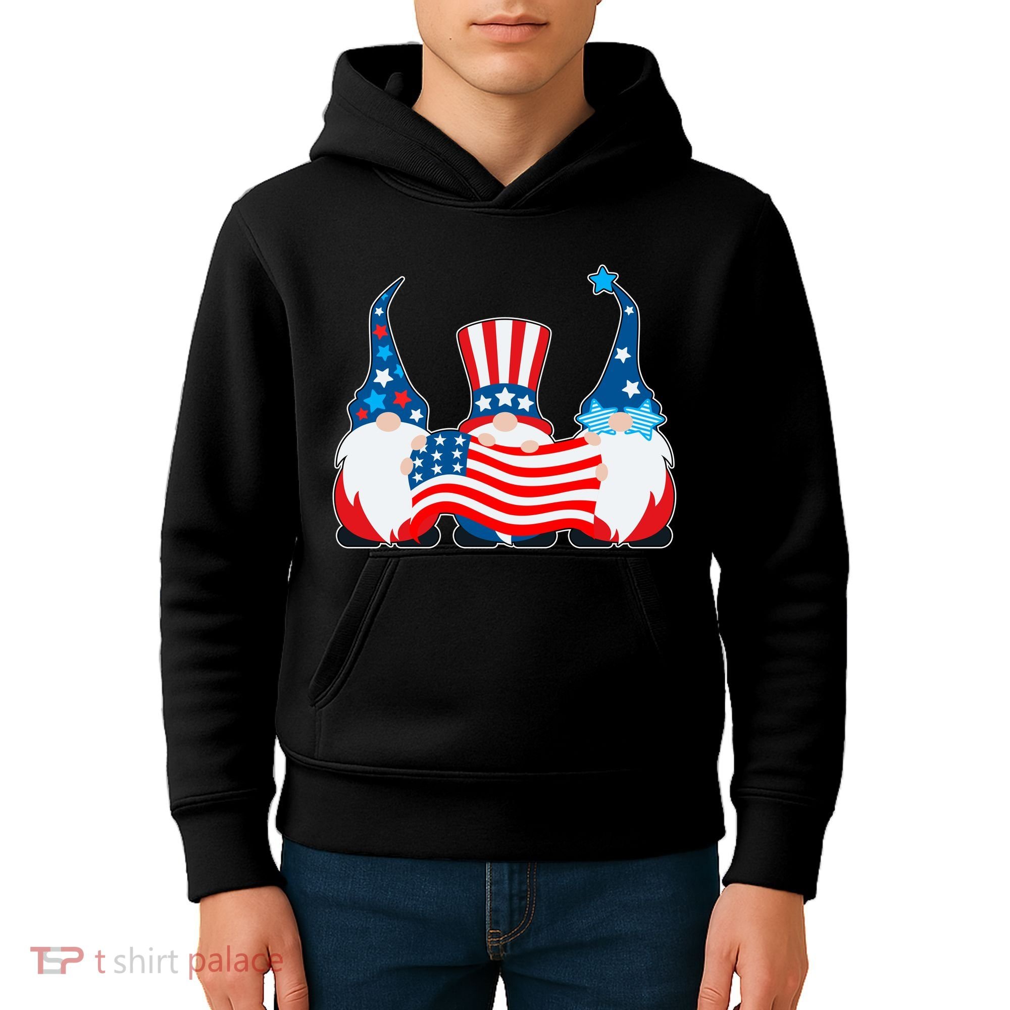 Cool Patriotic USA American Gnomes Kids Hoodie