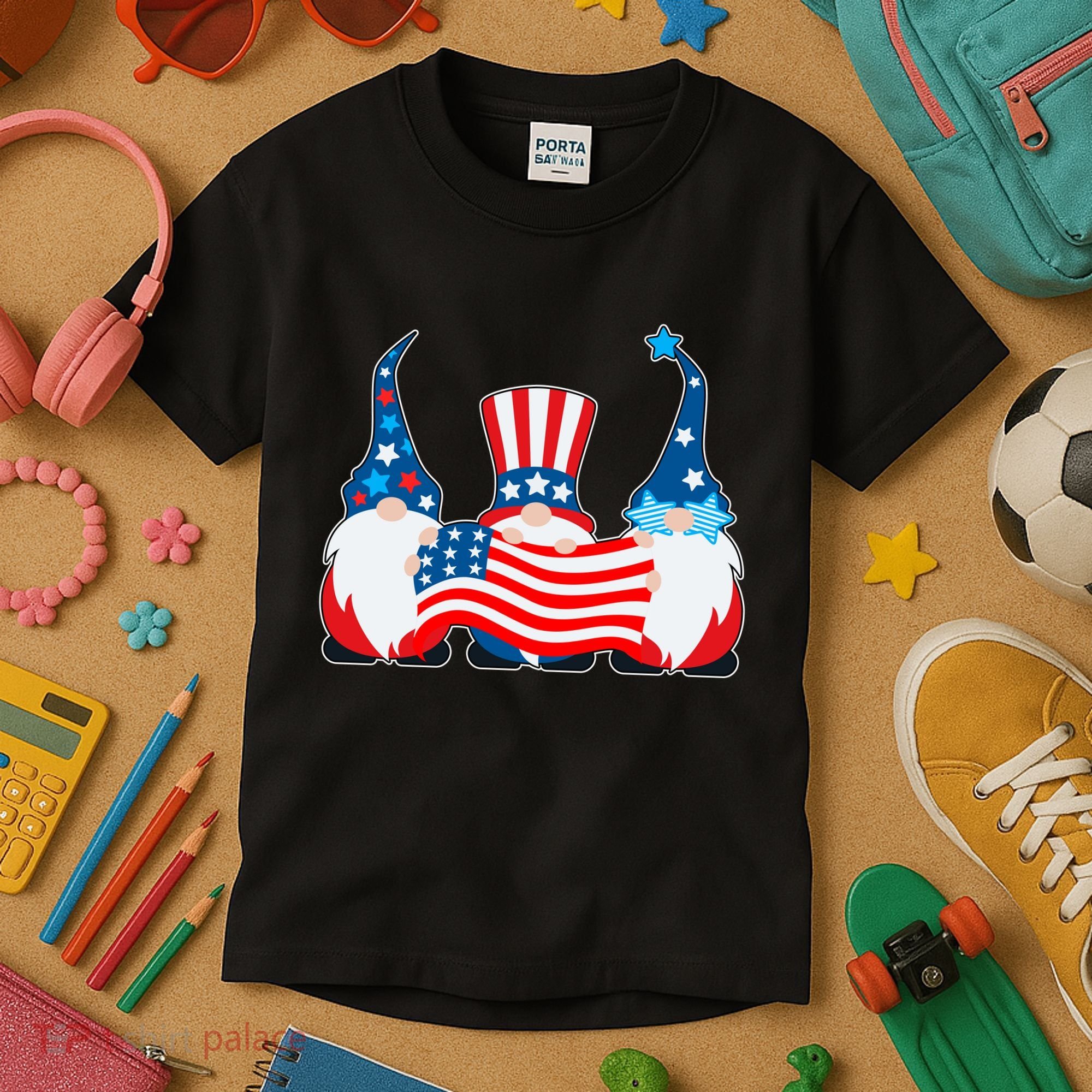 Cool Patriotic USA American Gnomes Kids T-Shirt