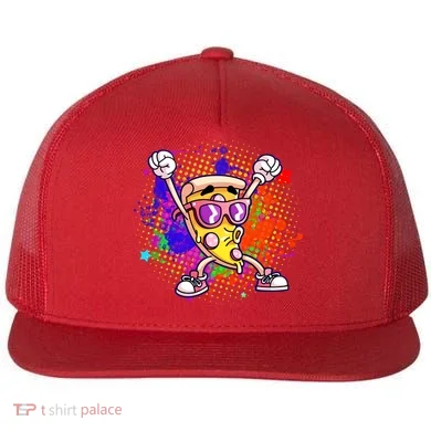 Cool Pizza Splatter Flat Bill Trucker Hat