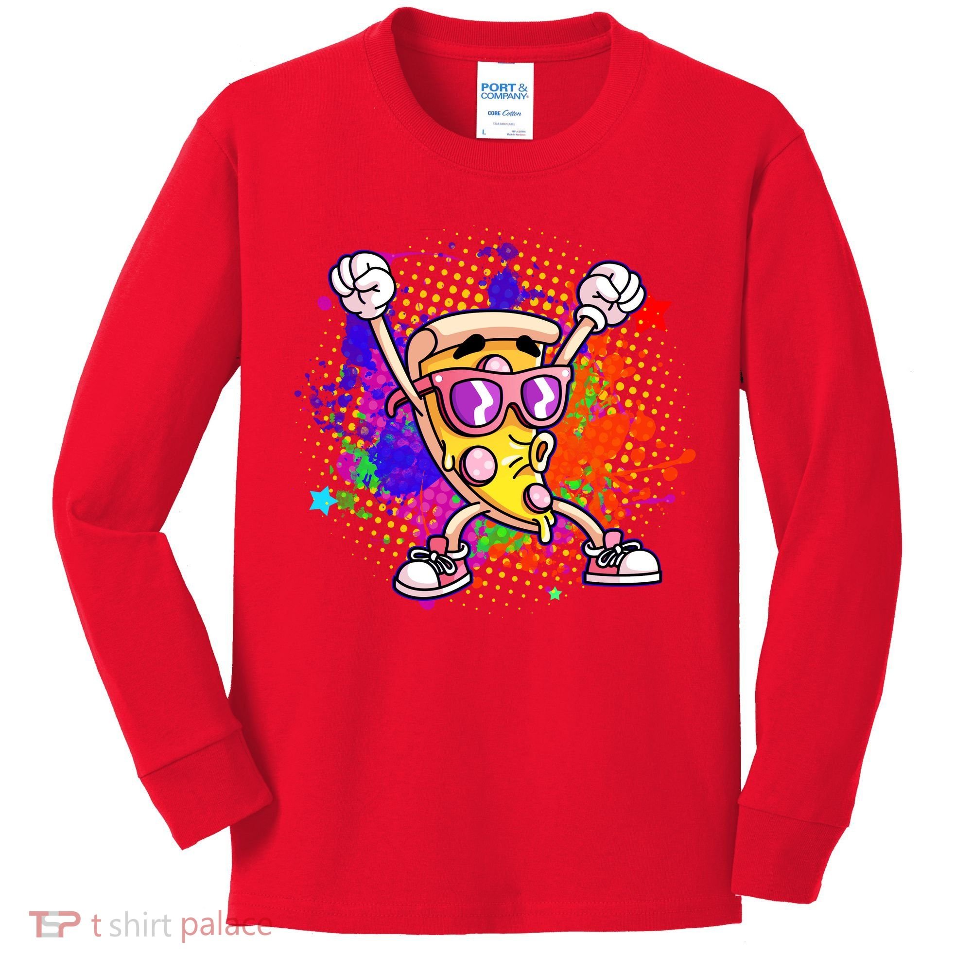 Cool Pizza Splatter Kids Long Sleeve Shirt