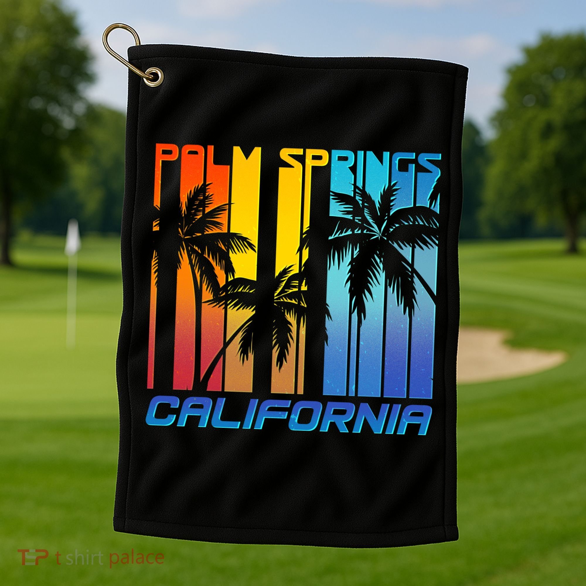 Cool Retro Palm Springs California  Golf Towel