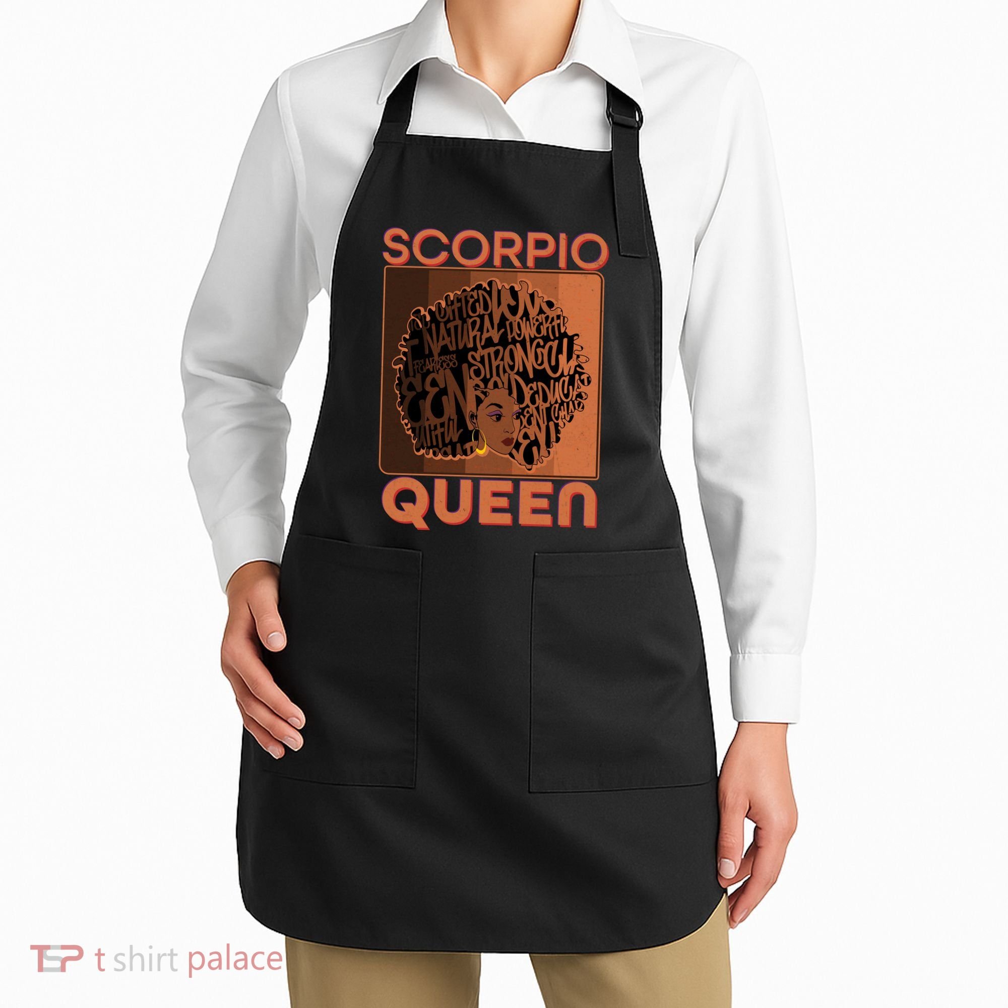 Cool Retro Scorpio Queen Afro Woman Apron